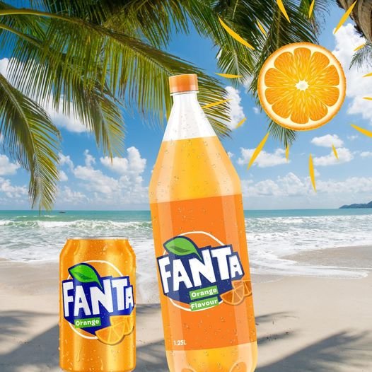 Bouteille de Fanta Orange bien fraîche, avec des bulles pétillantes et un logo coloré, prête à être dégustée